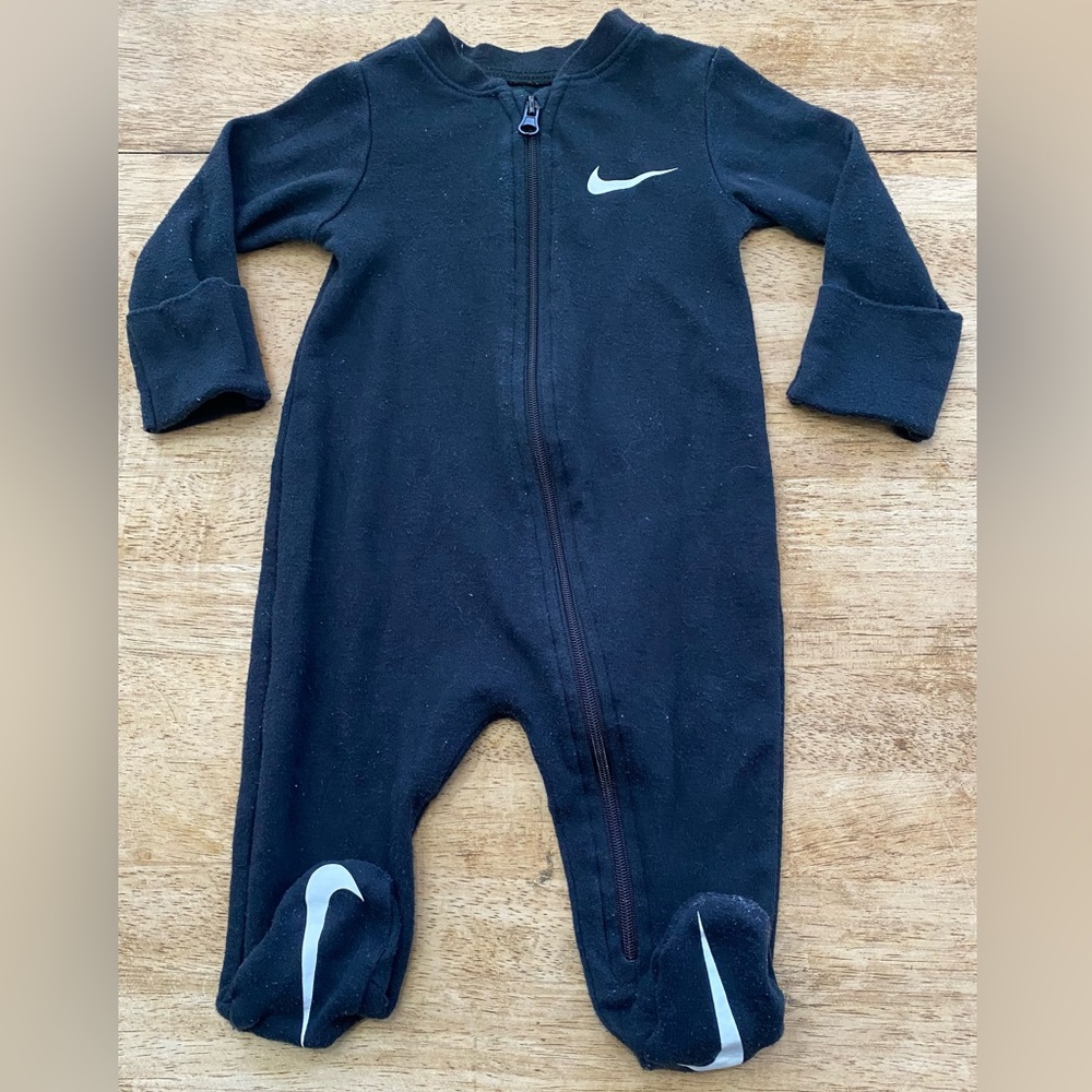 Nike Infant 3 Months Black Logo Cotton Blend Footed‎ Onesie